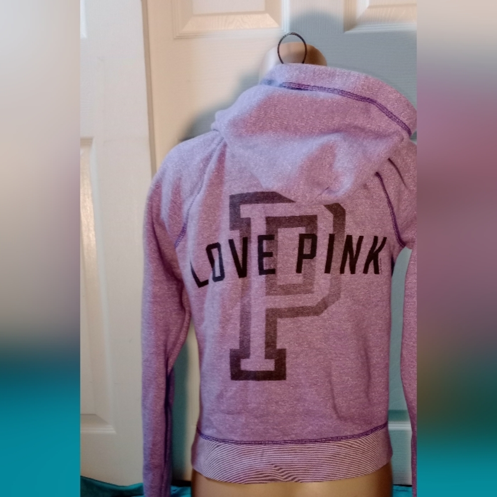 PINK VICTORIA SECRET PURPLE JACKET WITH HOOD, SIZE SMALL - Picture 4 of 9